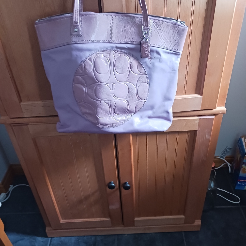 Lilac Laura Shoulder Coach Tote Bag With Monagram